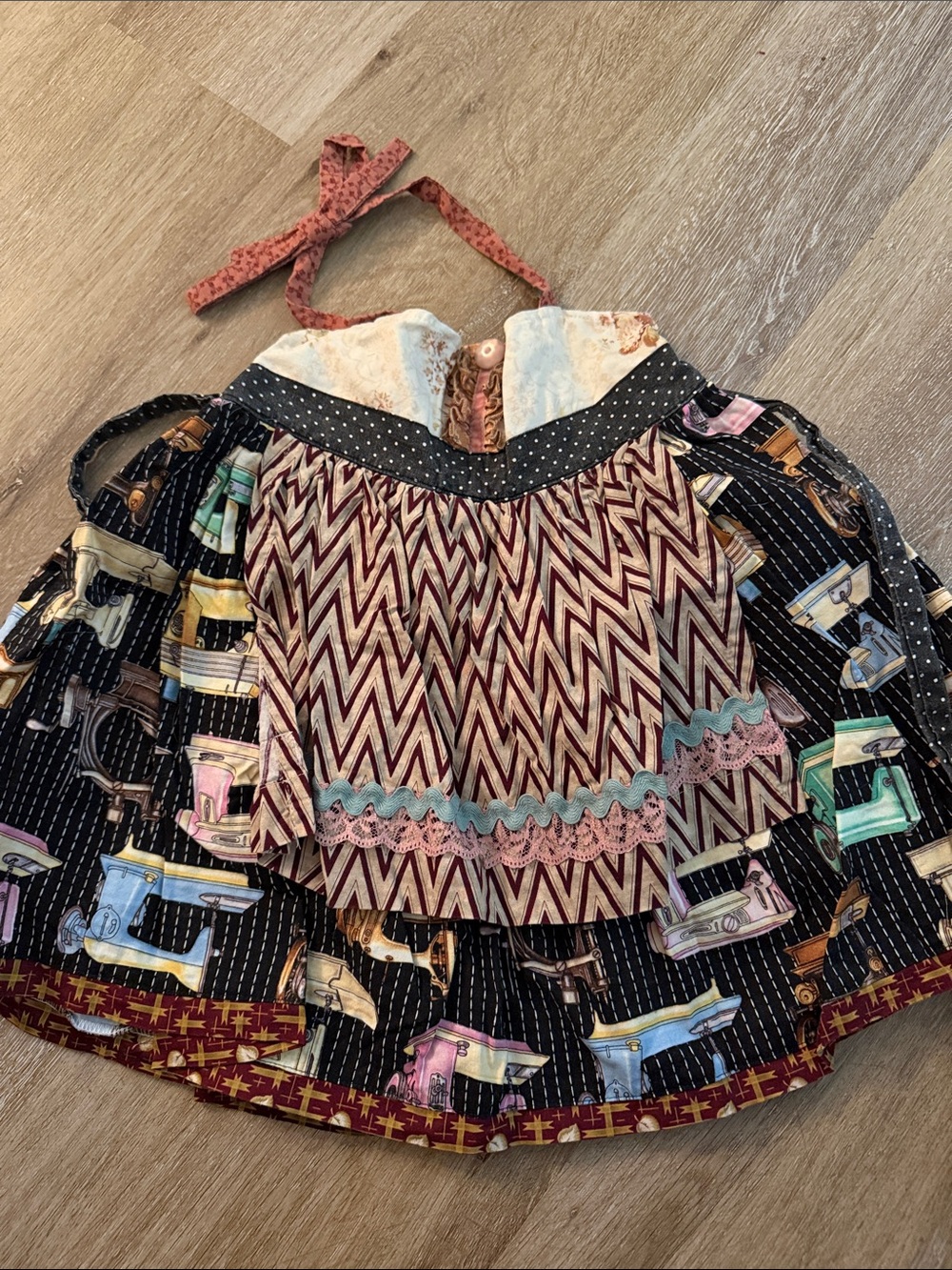 Matilda Jane Black Patchwork Top with Pink, Teal, Burgundy and Cream Accents